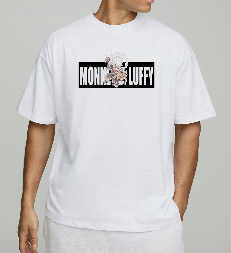 Gear 5 Anime Drop Shoulder Oversized T Shirt white