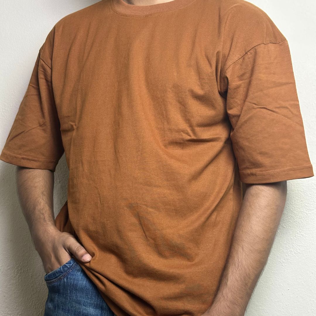 Oversized Solid Drop Shoulder T Shirt brown