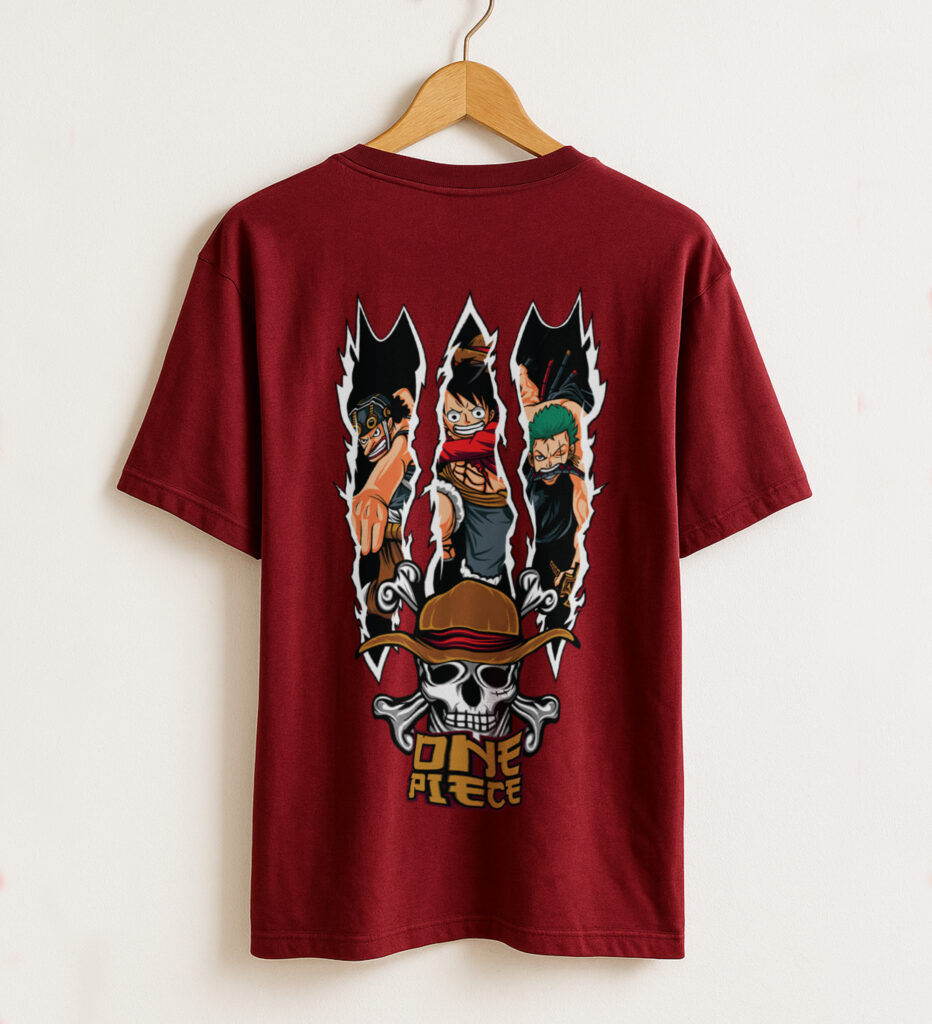Brotherhood Marks – Luffy, Ace, Zoro Drop Shoulder One Piece Anime