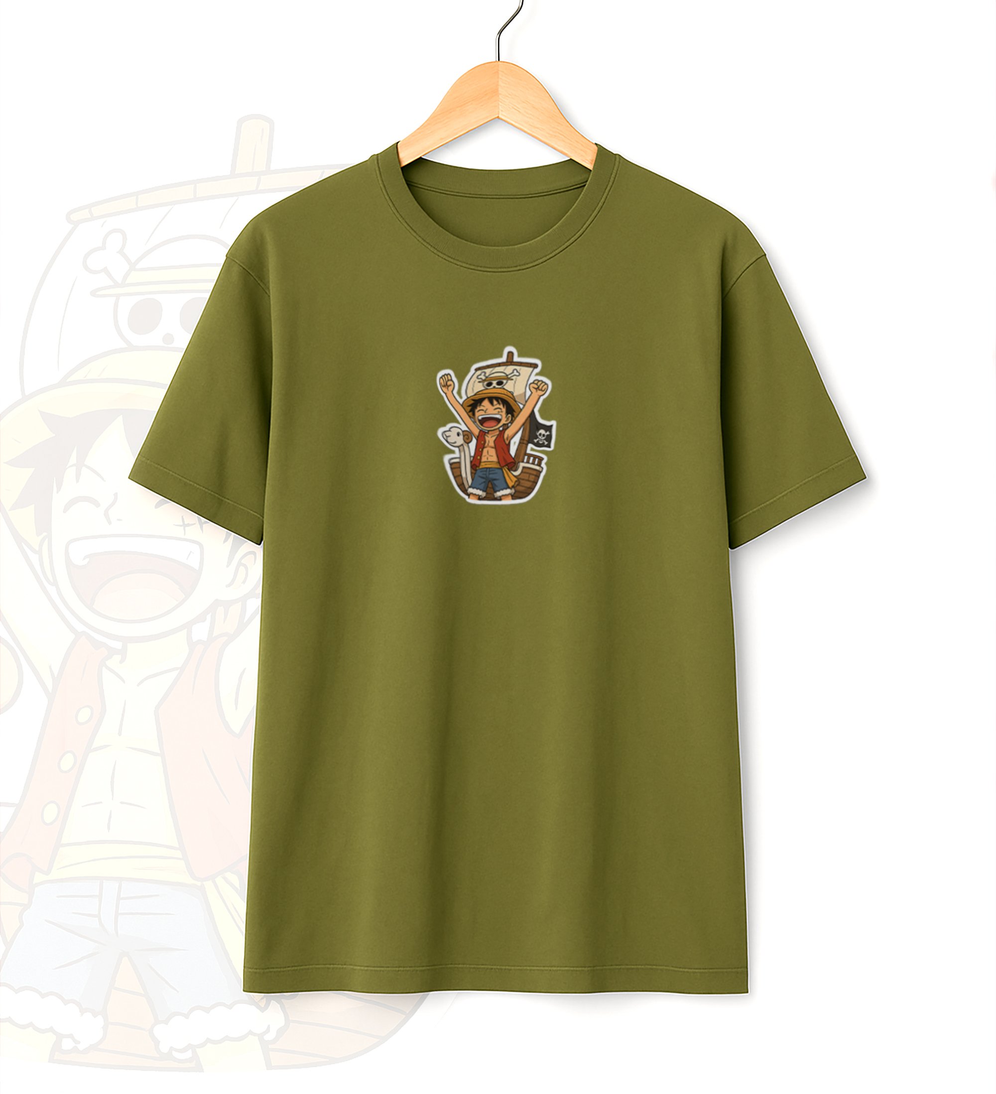 Legacy of the Straw Hat – Oversized Drop Shoulder One Piece Anime T-Shirt OLIVE One Piece Anime T-Shirt