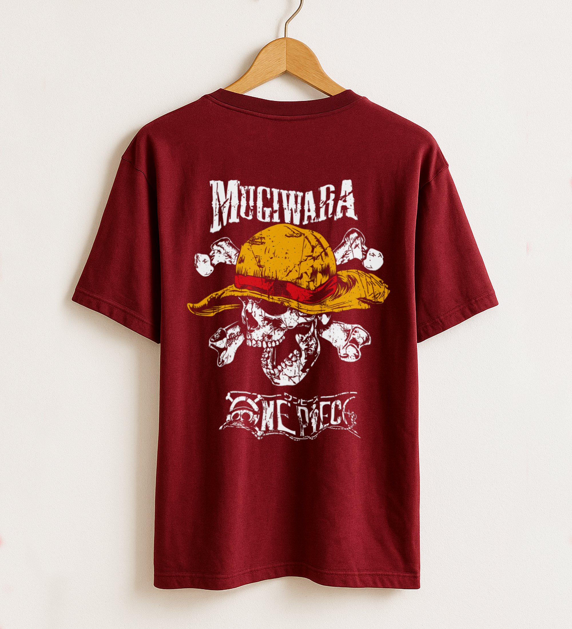 Legacy of the Straw Hat – Oversized Drop Shoulder One Piece Anime T-Shirt back red One Piece Anime T-Shirt