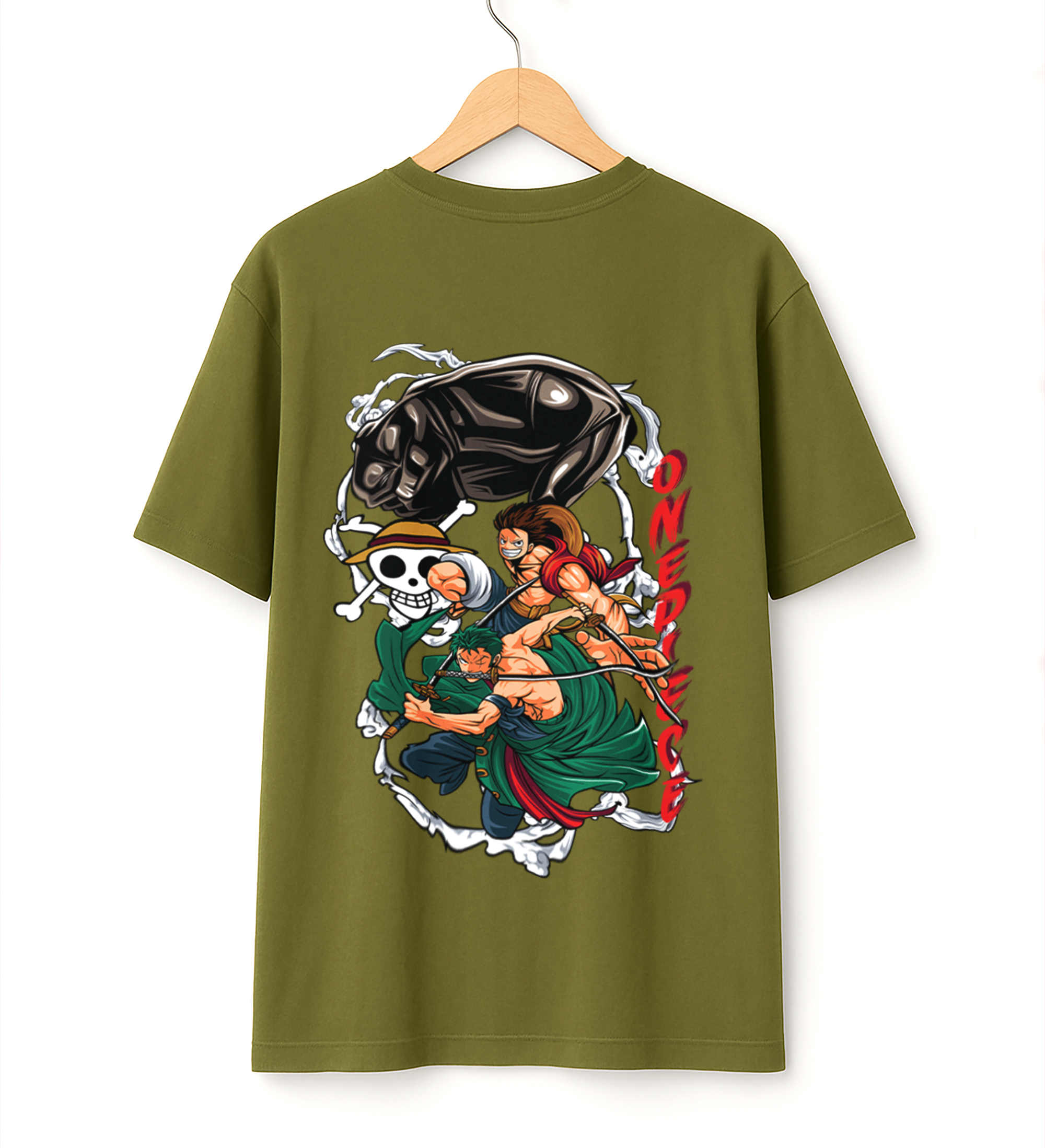 New Era Strike – Luffy, Zoro, Law Team Up Oversized Anime T-Shirt
