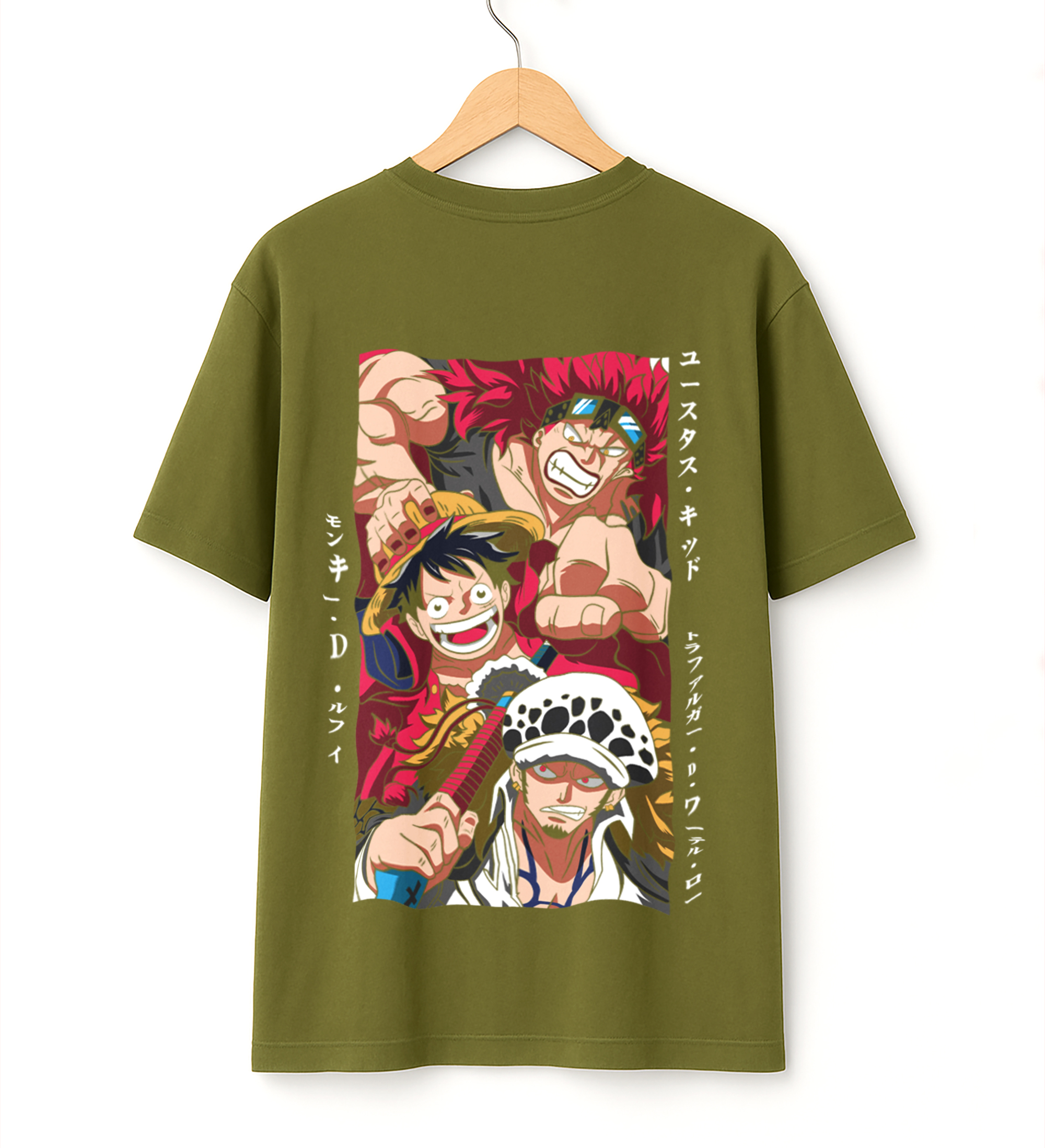 Pirate Alliance – Luffy, Kid & Law Oversized Drop Shoulder Anime T-Shirt